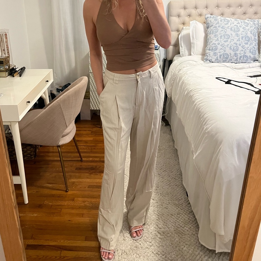 ASOS Cream Wide-Leg Pants